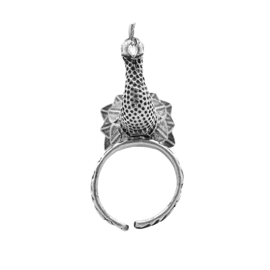 Sukriti Antique Silver Oxidized Peacock Ring - Joker & Witch