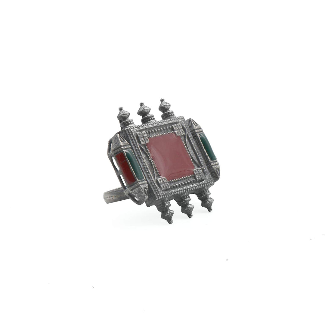 Meena Multi Colored Enamel Silver Oxidized Ring