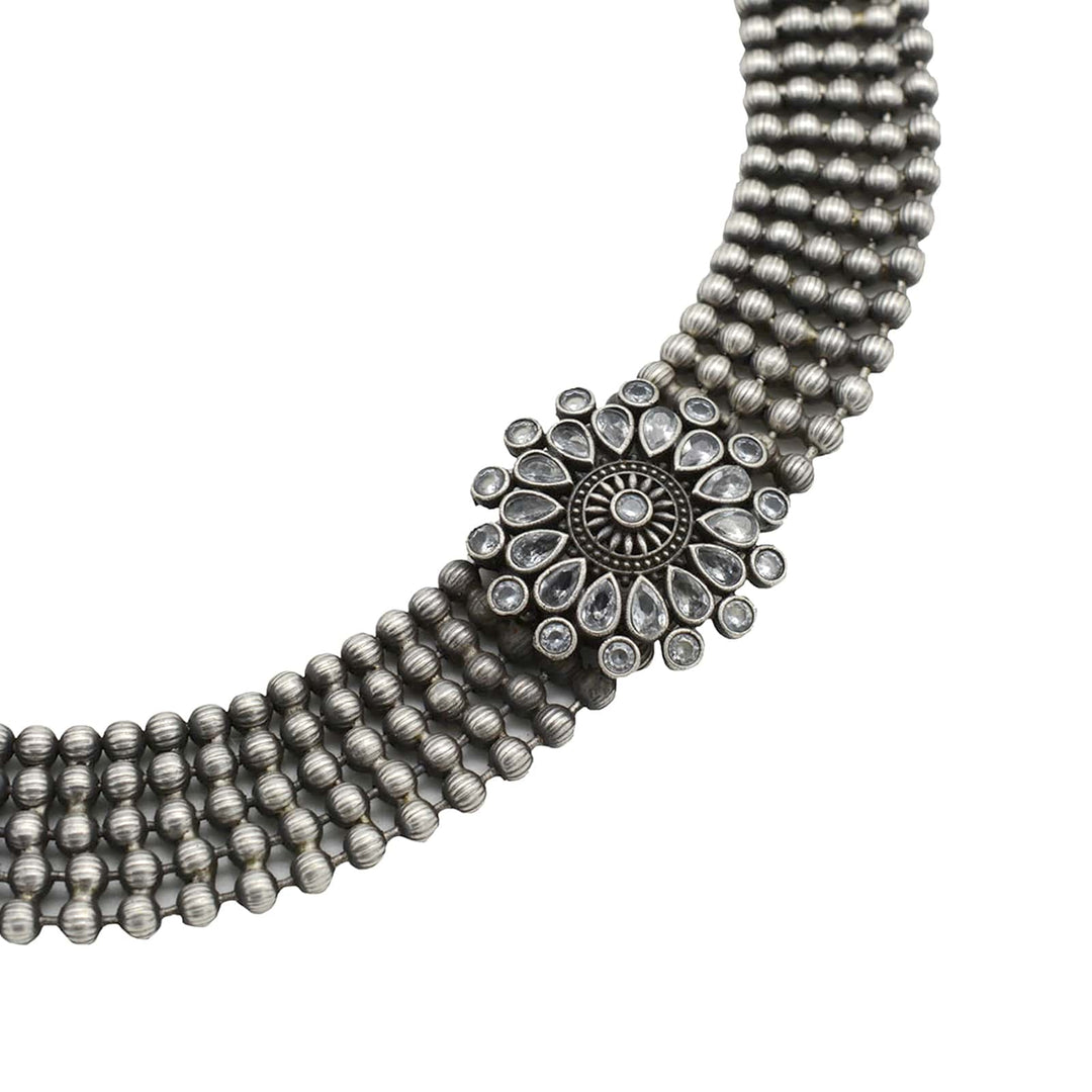 Sasha White Circular Silver Oxidized Necklace Set - Joker & Witch