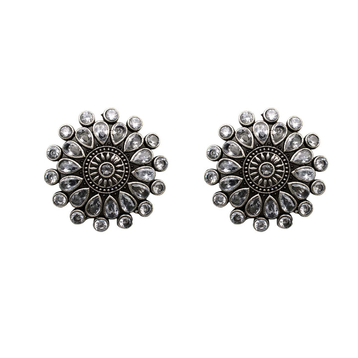 Sasha White Circular Silver Oxidized Necklace Set - Joker & Witch