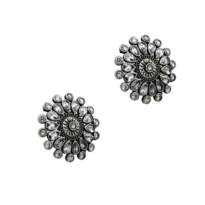 Sasha White Circular Silver Oxidized Necklace Set - Joker & Witch