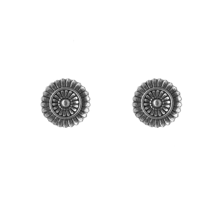 Mridhul Circular Silver Oxidized Studs Earrings