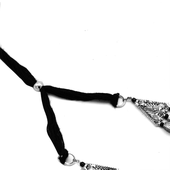 Anurima Floral Silver Oxidized Layered Necklace - Joker & Witch