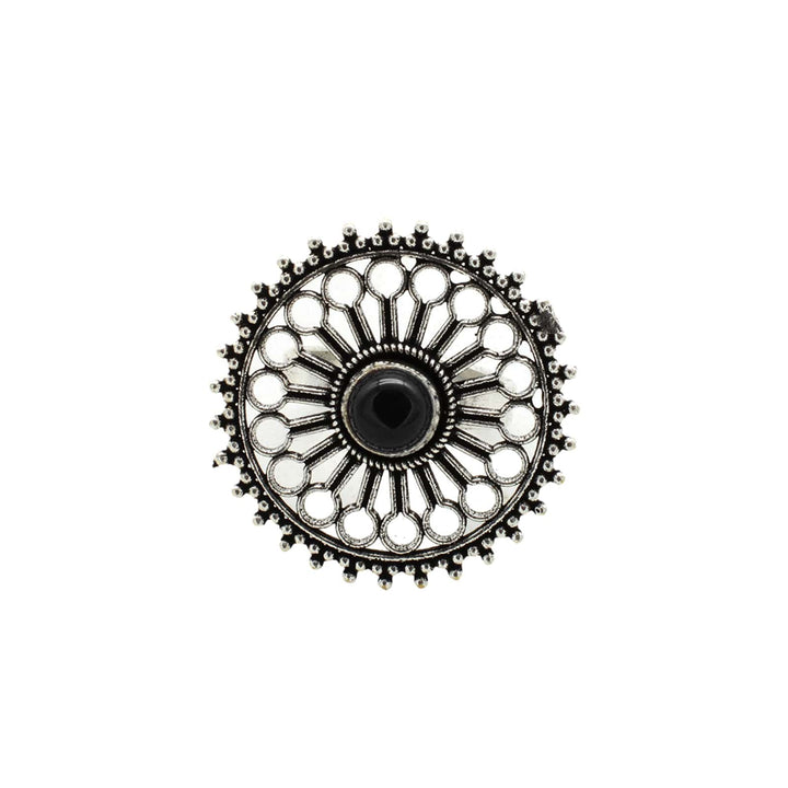 Aruna Black Silver Oxidized Ring - Joker & Witch