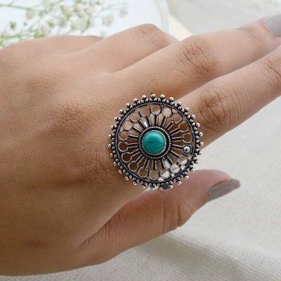 Aruna Turquoise Silver Oxidized Ring - Joker & Witch