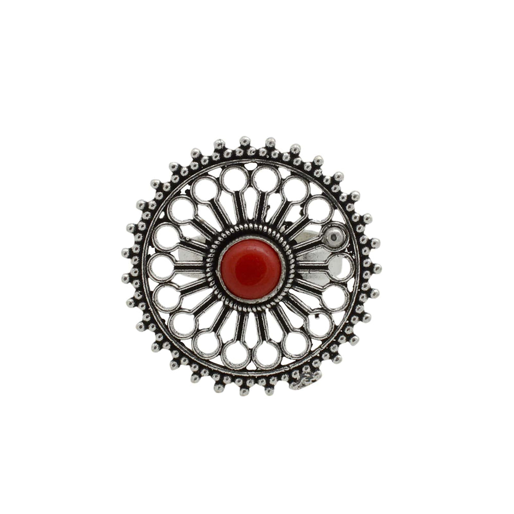 Aruna Red Silver Oxidized Ring - Joker & Witch