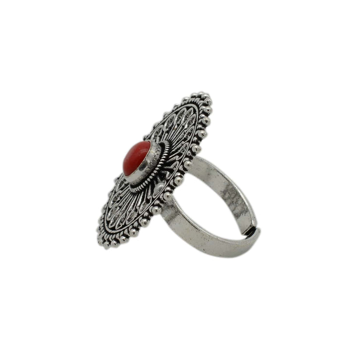 Aruna Red Silver Oxidized Ring - Joker & Witch
