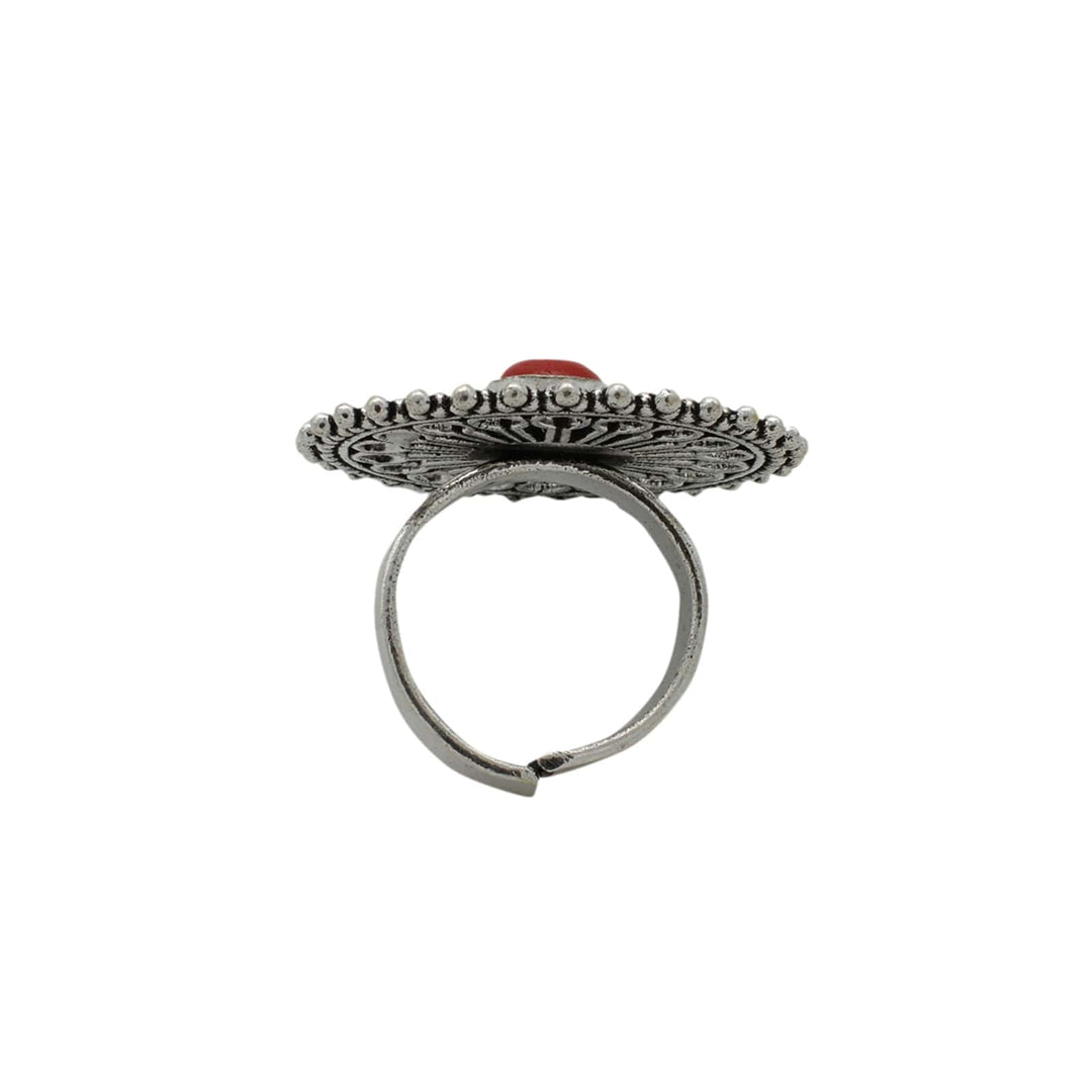 Aruna Red Silver Oxidized Ring - Joker & Witch