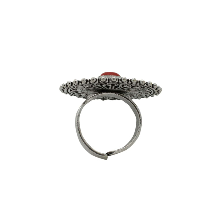 Aruna Red Silver Oxidized Ring - Joker & Witch