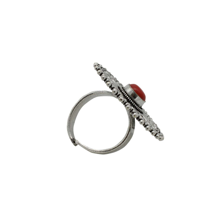Aruna Red Silver Oxidized Ring - Joker & Witch