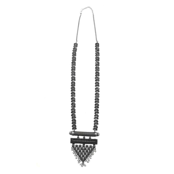 Niti Black Stone Silver Oxidized Long Necklace Set