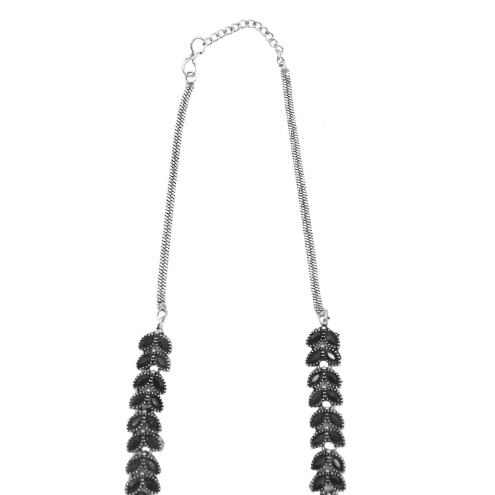 Niti Black Stone Silver Oxidized Long Necklace Set