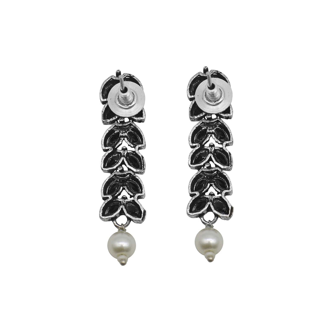 Niti Black Stone Silver Oxidized Long Necklace Set