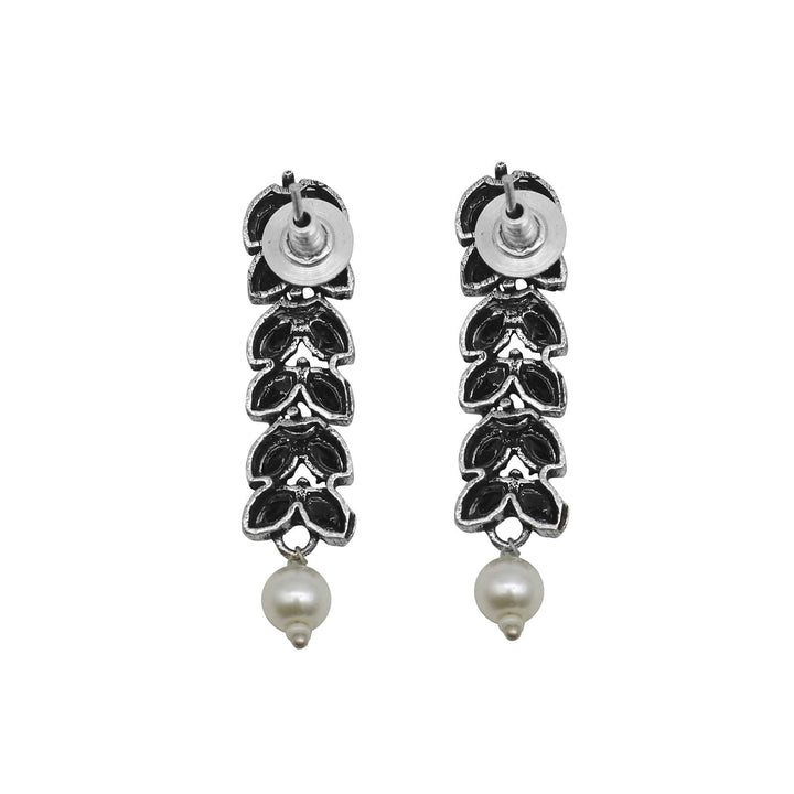 Niti Black Stone Silver Oxidized Long Necklace Set