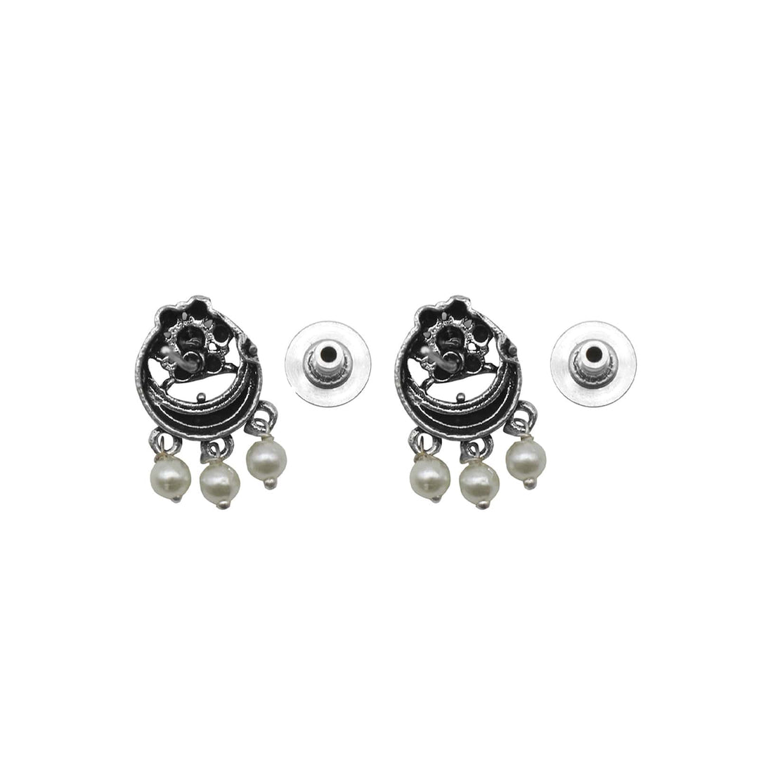 Rupa Black Stone Silver Oxidized Floral Necklace Set