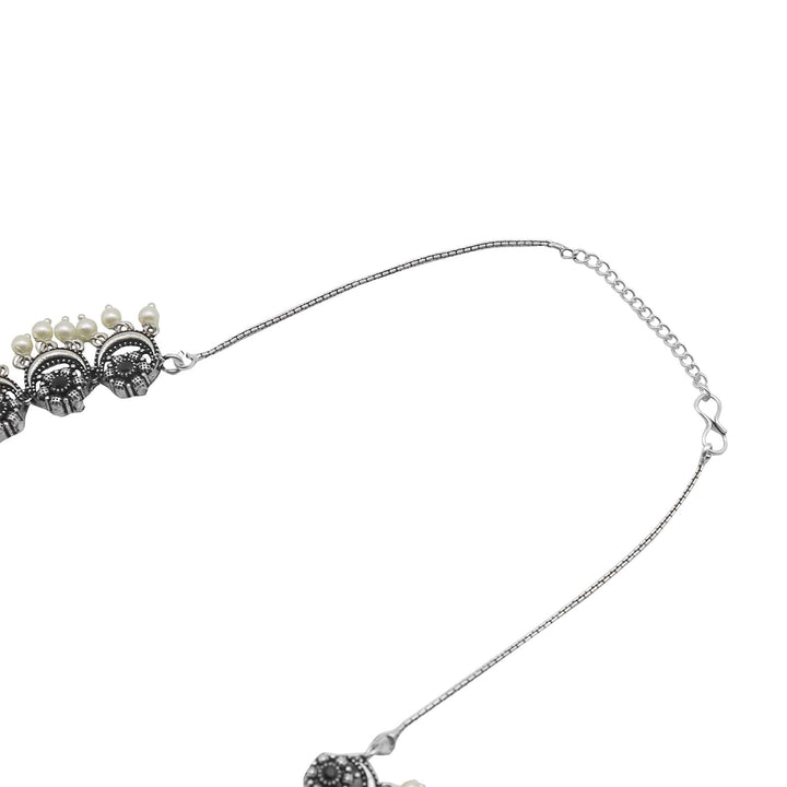 Rupa Black Stone Silver Oxidized Floral Necklace Set
