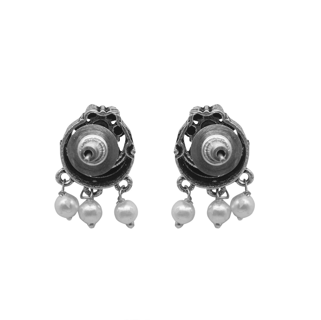 Rupa Black Stone Silver Oxidized Floral Necklace Set