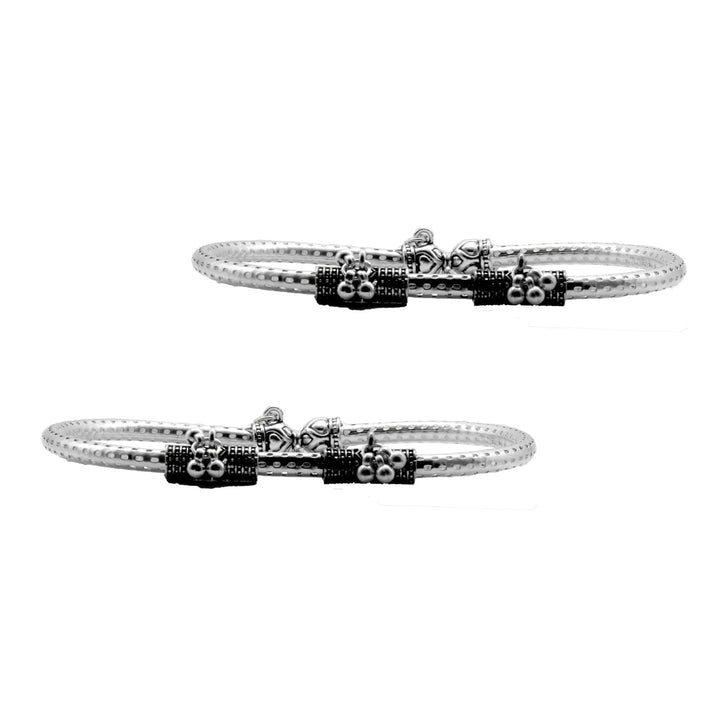 Teejh Double Cylindrical Silver Oxidized Charm Anklets