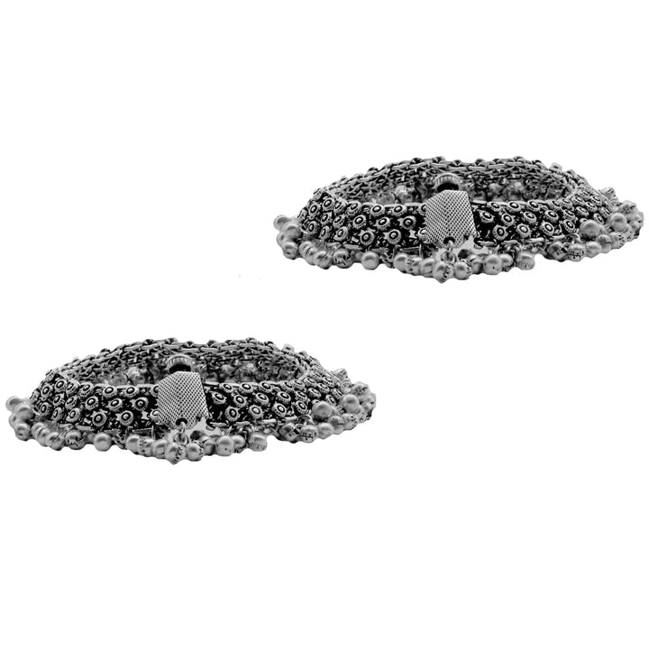 Veena Rawa Silver Oxidized Ghungroo Anklets