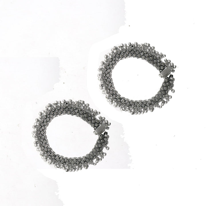Veena Rawa Silver Oxidized Ghungroo Anklets