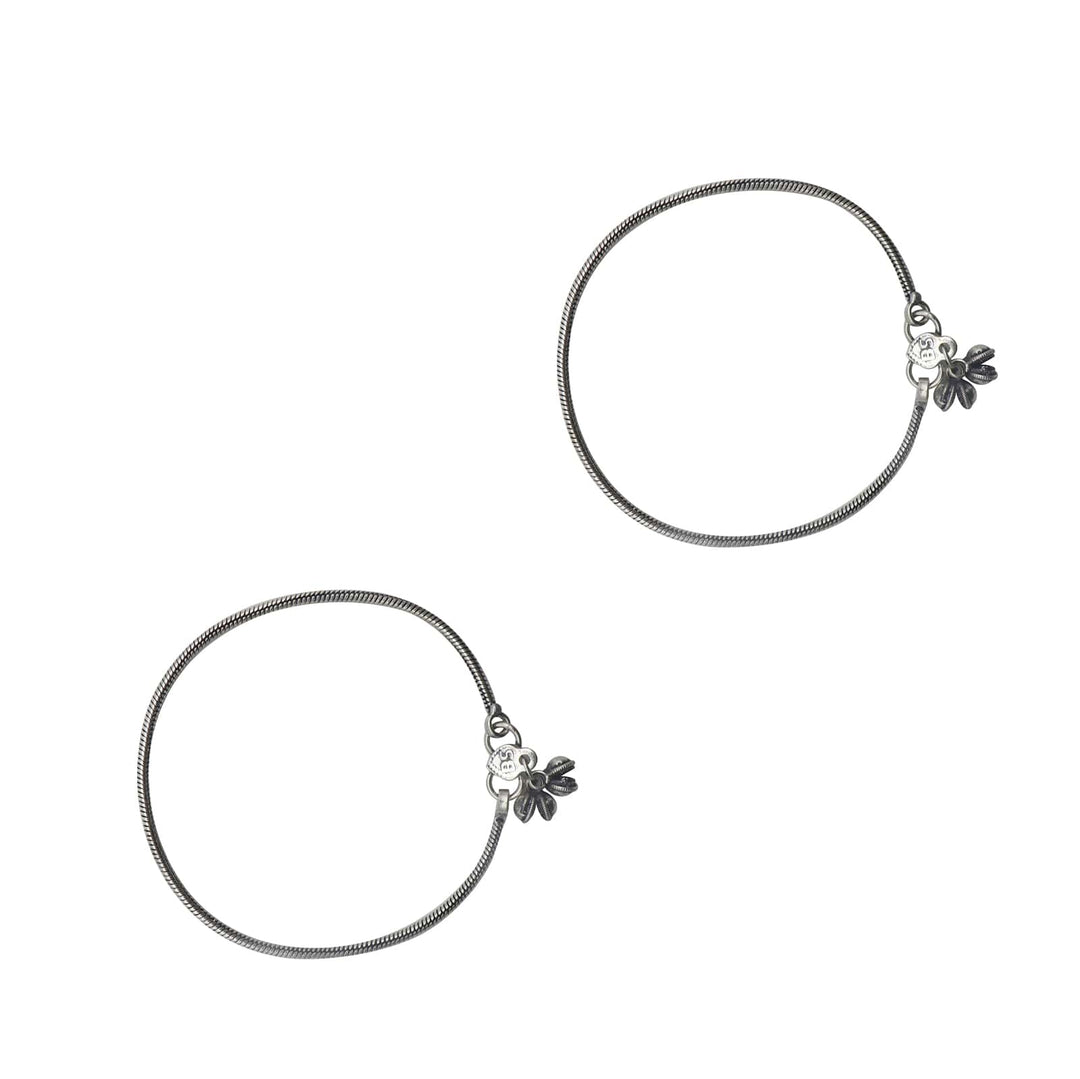 Single Line Silver Oxidized Ghungroo Anklets