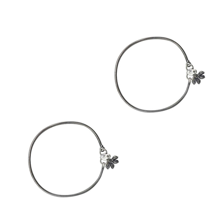 Single Line Silver Oxidized Ghungroo Anklets