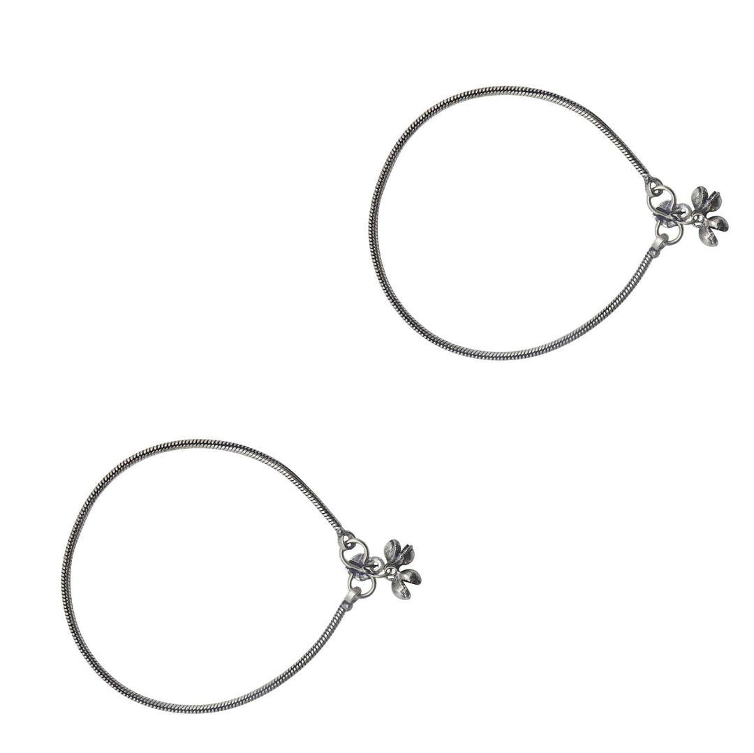 Single Line Silver Oxidized Ghungroo Anklets