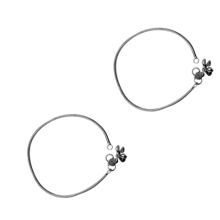 Single Line Silver Oxidized Ghungroo Anklets