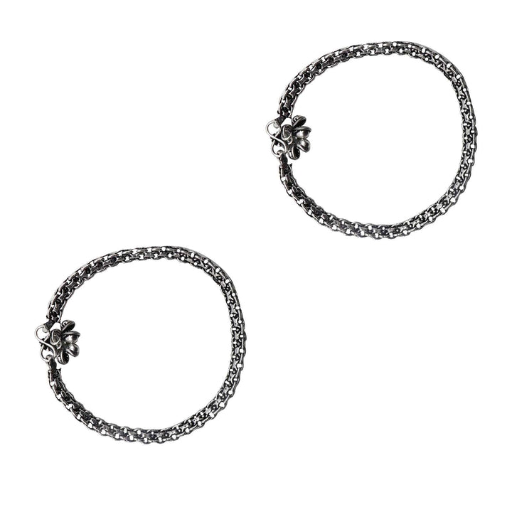 Heena Linked Silver Oxidized Anklets