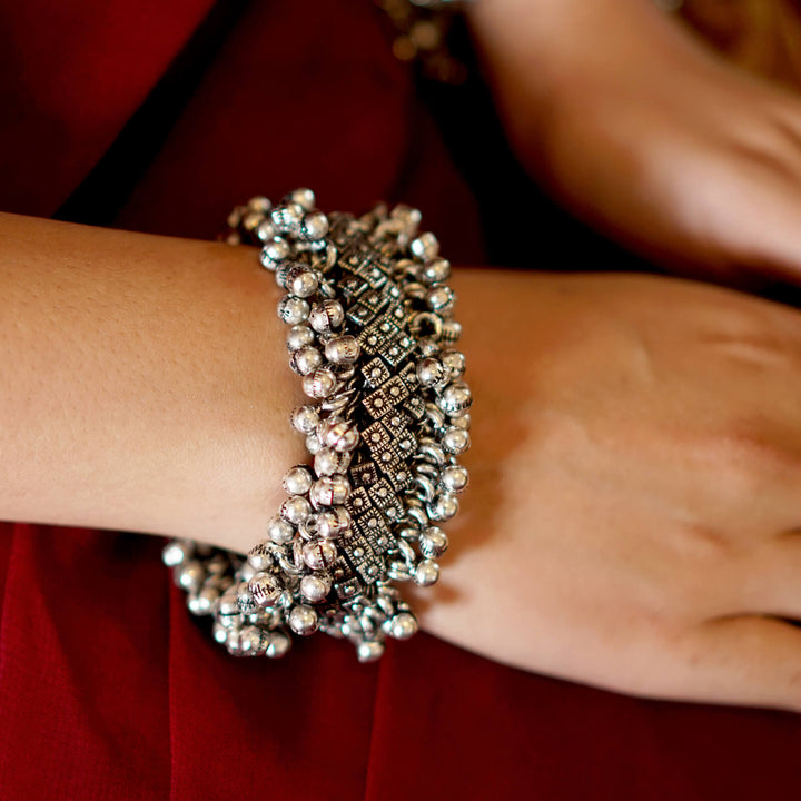 Geeta Rawa Work Silver Oxidized Ghungroo Bangle