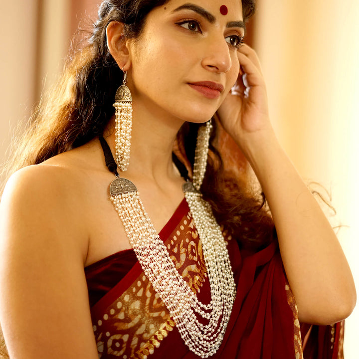 Charu Pearl Layered Silver Oxidized Necklace Set