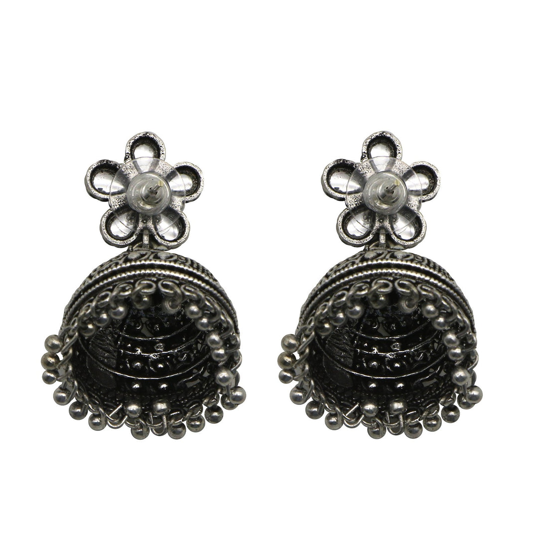 Teejh Floret Polki Silver Oxidized Pearl Jhumki Earrings