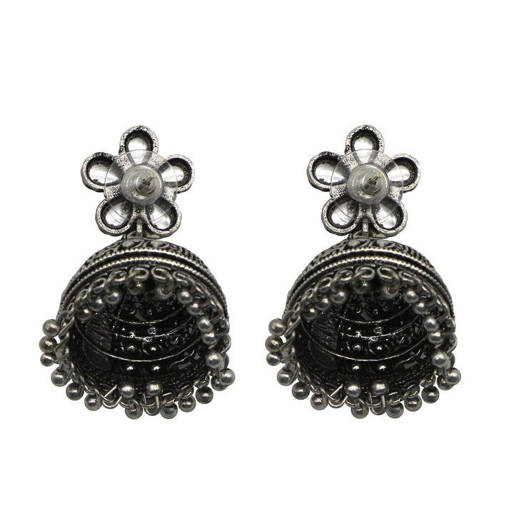 Teejh Floret Polki Silver Oxidized Pearl Jhumki Earrings