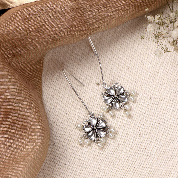 Teejh Mellow Polki Silver Oxidized Pearl Earrings