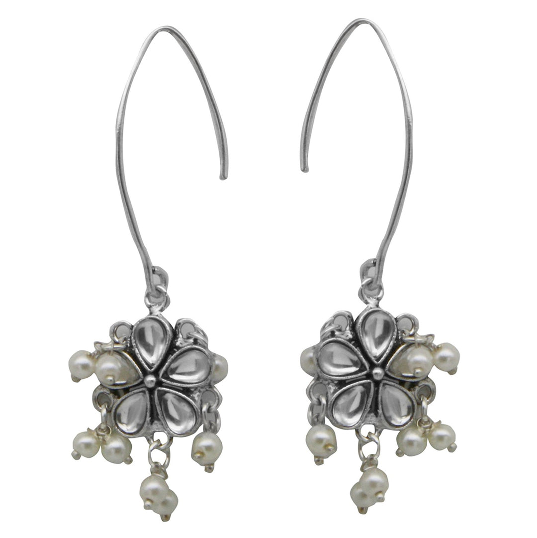Teejh Mellow Polki Silver Oxidized Pearl Earrings