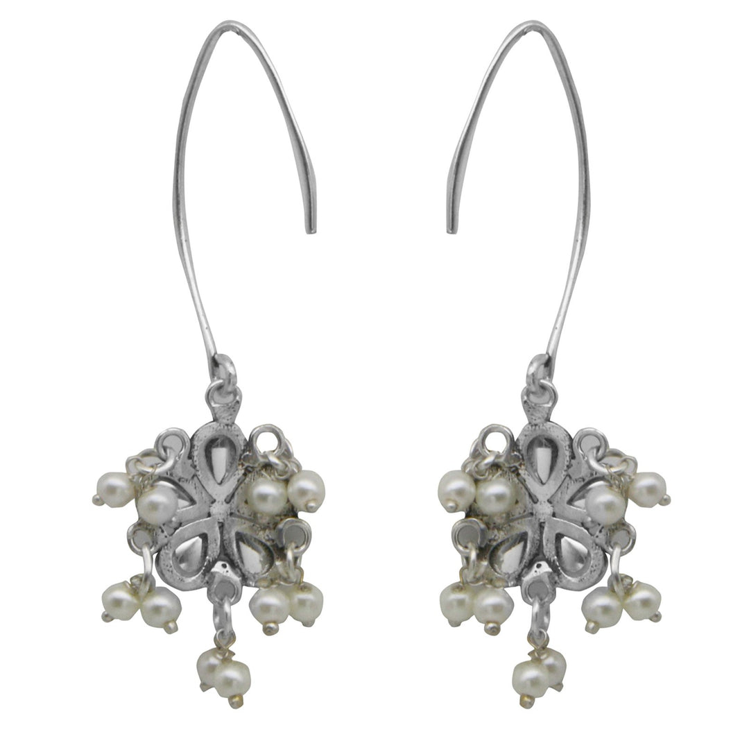 Teejh Mellow Polki Silver Oxidized Pearl Earrings
