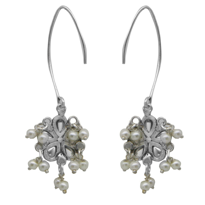 Teejh Mellow Polki Silver Oxidized Pearl Earrings