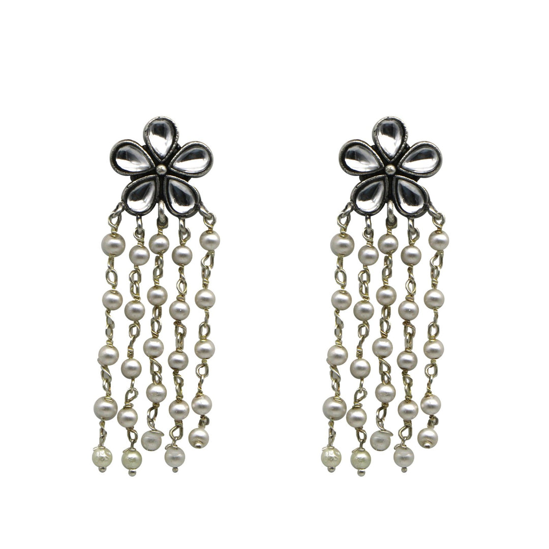 Teejh Blossom Polki Silver Oxidized Pearl Earrings