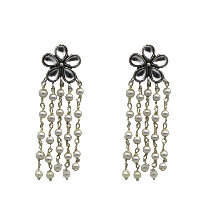 Teejh Blossom Polki Silver Oxidized Pearl Earrings