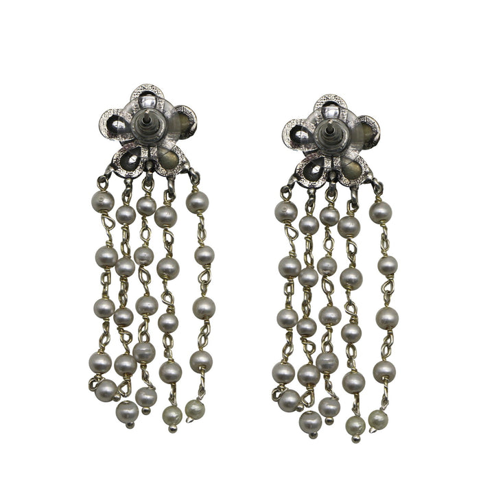 Teejh Blossom Polki Silver Oxidized Pearl Earrings