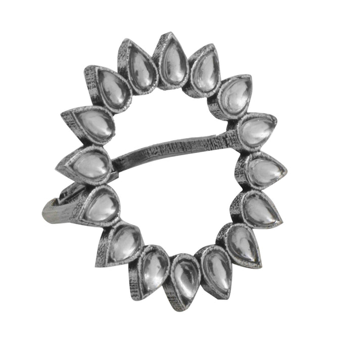Teejh Loop Polki Silver Oxidized Ring