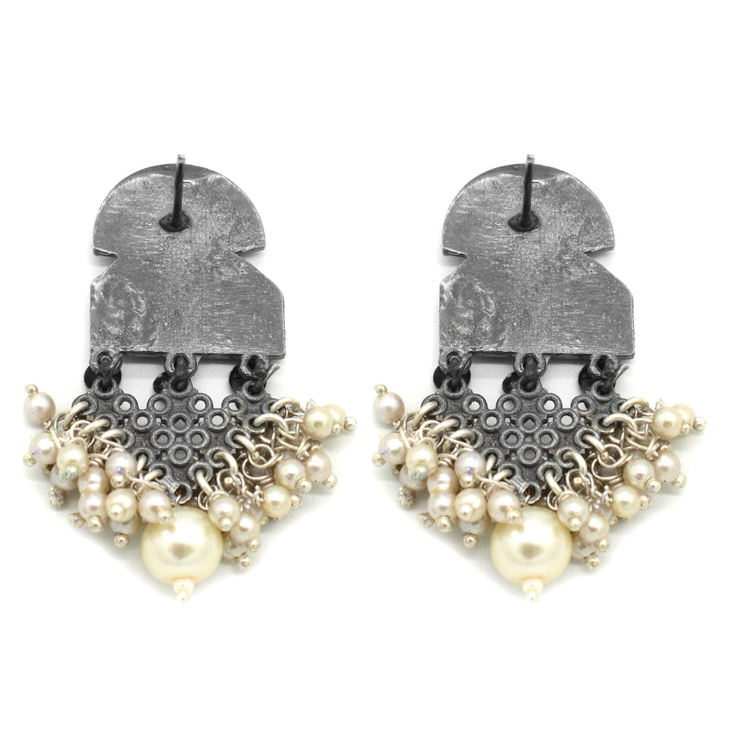 Antique Silver Peacock Pearl Earrings - Joker & Witch