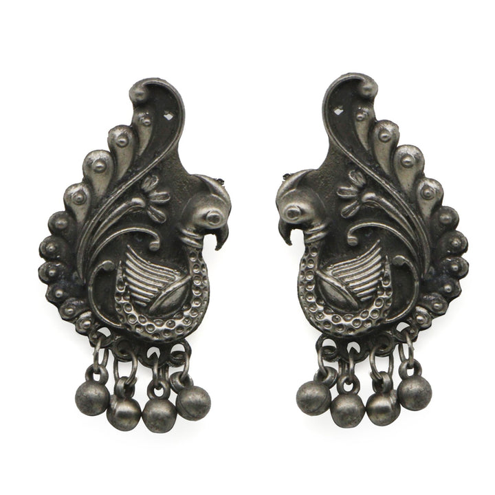 Suhani Peacock Silver Oxidised Necklace Set