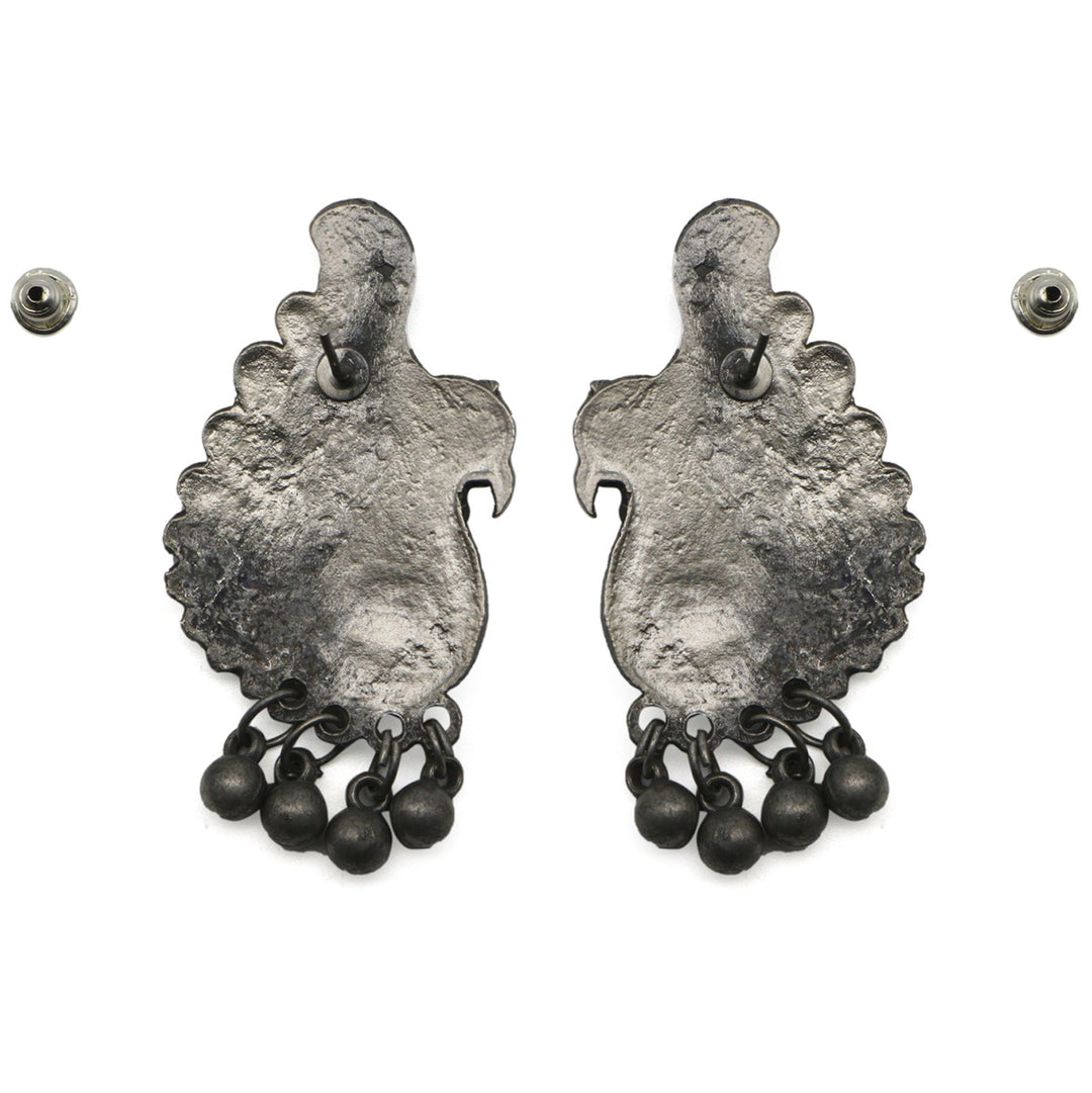 Suhani Peacock Silver Oxidised Necklace Set