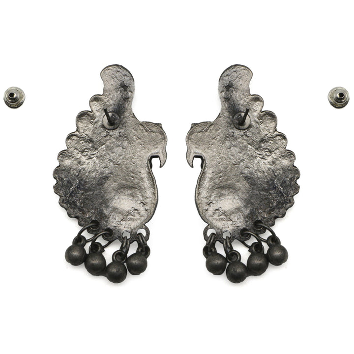Suhani Peacock Silver Oxidised Necklace Set