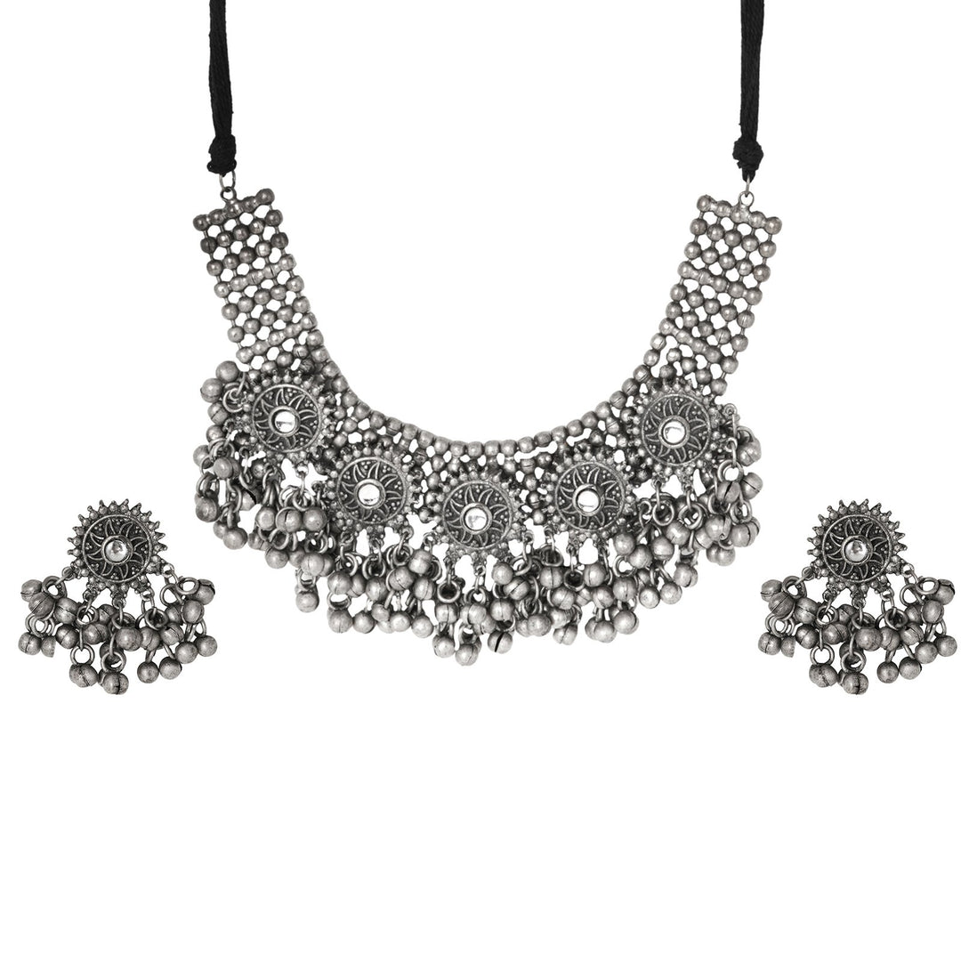Teejh Chhaya Silver Oxidised Necklace Set