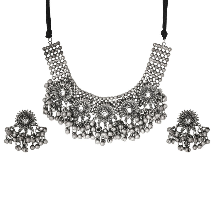 Teejh Chhaya Silver Oxidised Necklace Set