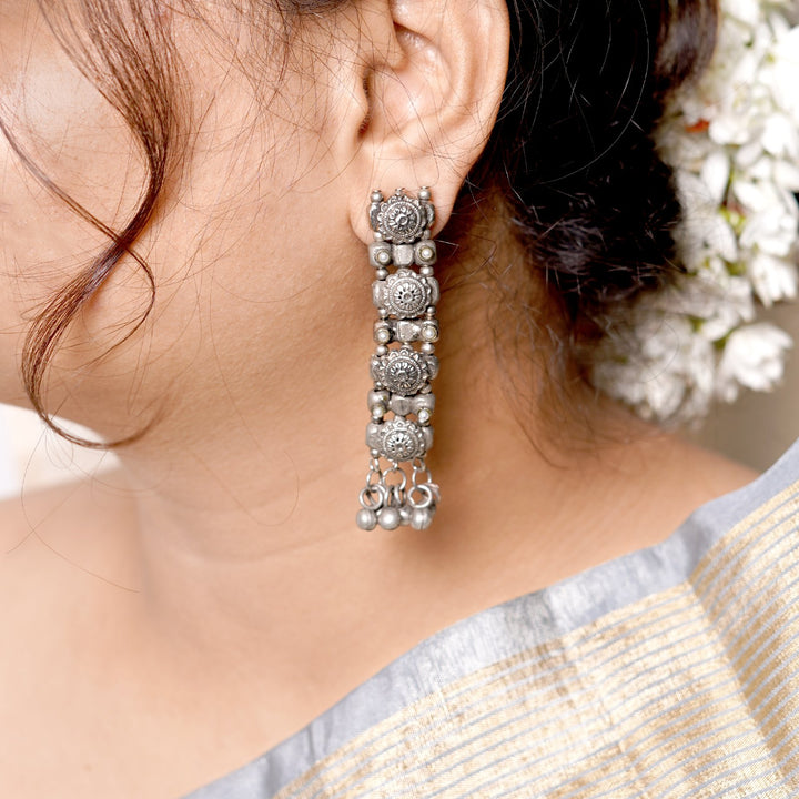 Manu Circular Ghungroo Silver Oxidised Earrings
