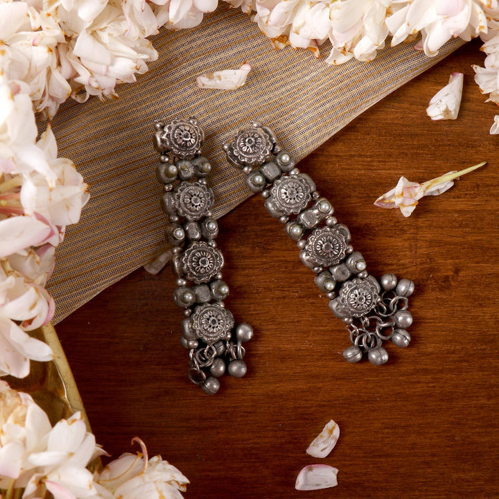 Manu Circular Ghungroo Silver Oxidised Earrings
