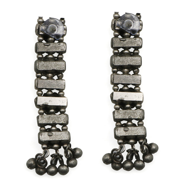 Manu Circular Ghungroo Silver Oxidised Earrings